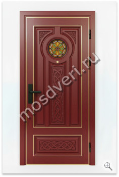 Красная входная дверь в дом с кельтским орнаментом - купить от производителя Мосдвери Красная входная дверь в дом с кельтским орнаментом
